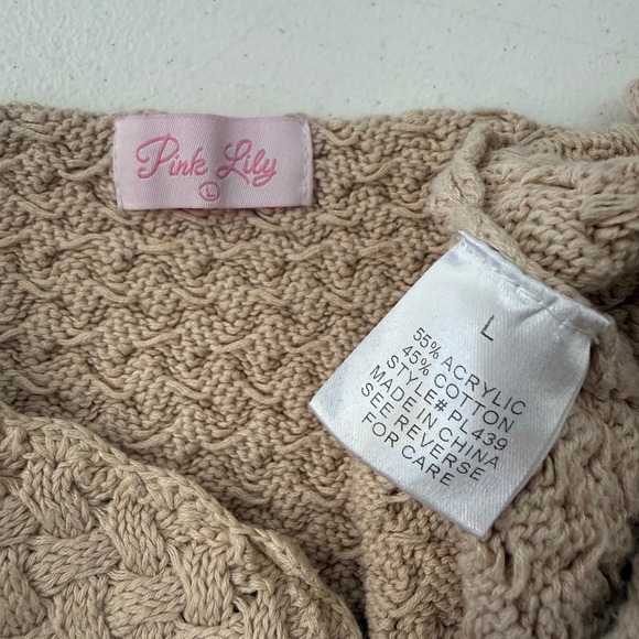 Womens Beige Tan Crochet Knit Crop top chunky preppy boho western sweetheart - Picture 3 of 6